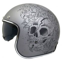 Jet Helm Retro LE MANS II SV Skull & Roses Grey, Grösse XL