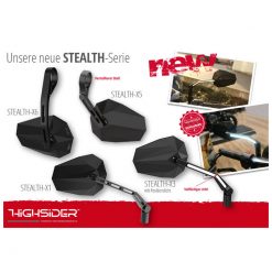 Rückspiegel HIGHSIDER STEALTH-X6 LONG aus ALU in SCHWARZ inkl. Adapter für