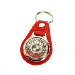 Schlüsselanhänger NN PRODUCTS PUCH WORLD CHAMPION aus Leder in rot mit Emb