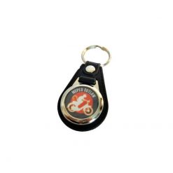 Schlüsselanhänger NN PRODUCTS MOPED OUTLAW aus Leder in schwarz mit Emblem