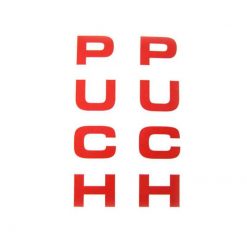 Sticker-Set PUCH (Paar) Aufschrift PUCH - VERTIKAL für Gabel in rot (75 x 15