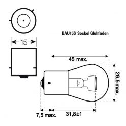 Glühfaden- Birne NO NAME Standard 12V/21W (Sockel: BAU15S - P) in Orange