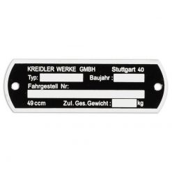 Typenplakette Kreidler Werke 80x26mm