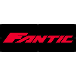 Bannerwerbung 270x100cm schwarz mit Fantic Logo auf Plane mit Ösen