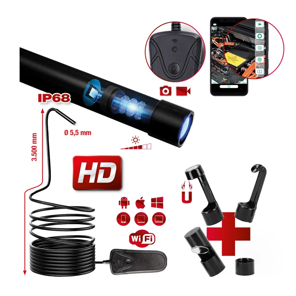 Endoskop HD-Kamera 5.5mm IP 68, WI-FI für Smartphone Android / IOS
