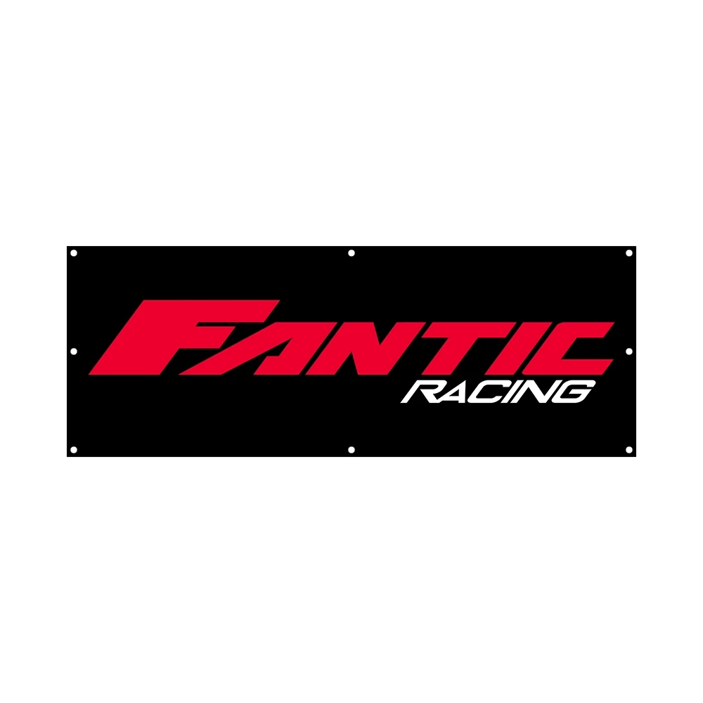 Bannerwerbung 270x100cm schwarz mit Fantic Logo auf Plane mit Ösen