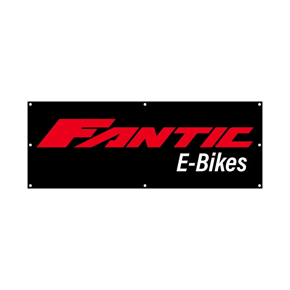 Bannerwerbung 270x100cm schwarz mit Fantic E-Bike Logo auf Plane mit Ösen