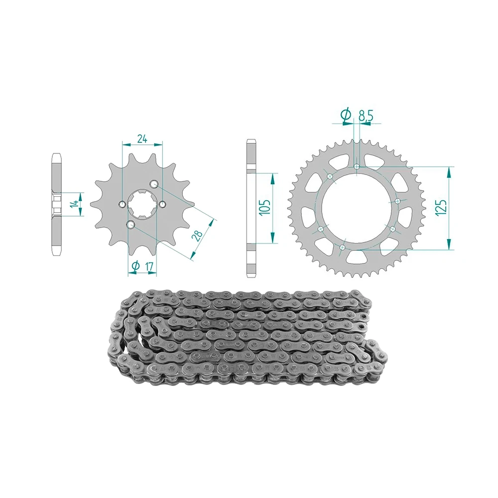 Kettenkit 14 x 53 / 420 ohne O-Ring (K3423) Stahl