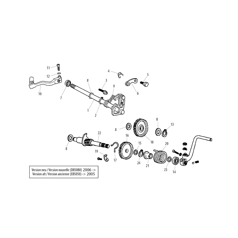 Feder Schaltwelle Motor Derbi 50 inkl. Sicherungsscheibe (Nr. 9)