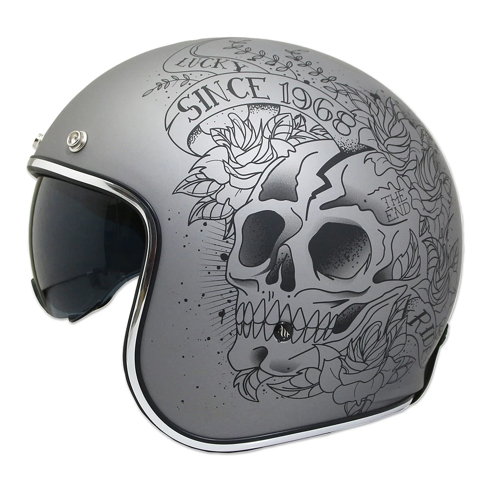 Jet Helm Retro LE MANS II SV Skull & Roses Grey, Grösse L