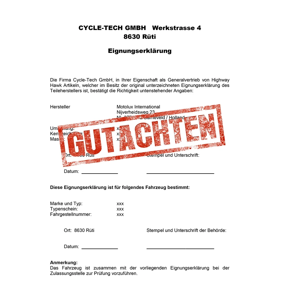 Zertifikat-Beschaffung PAZZO RACING (Betriebserlaubnis für die CH- im Strass