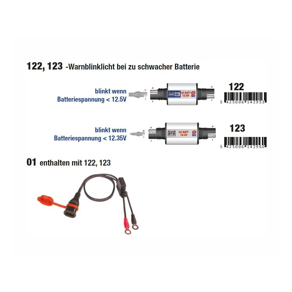 Batterieladungs- Warner tecMATE 12.5V für AGM und GEL Batterien (OPTI 122)