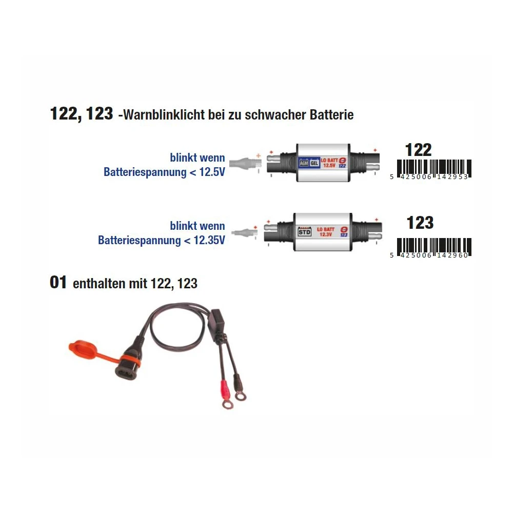 Batterieladungs- Warner tecMATE 12.3V für STANDARD Nass Batterien (OPTI 12