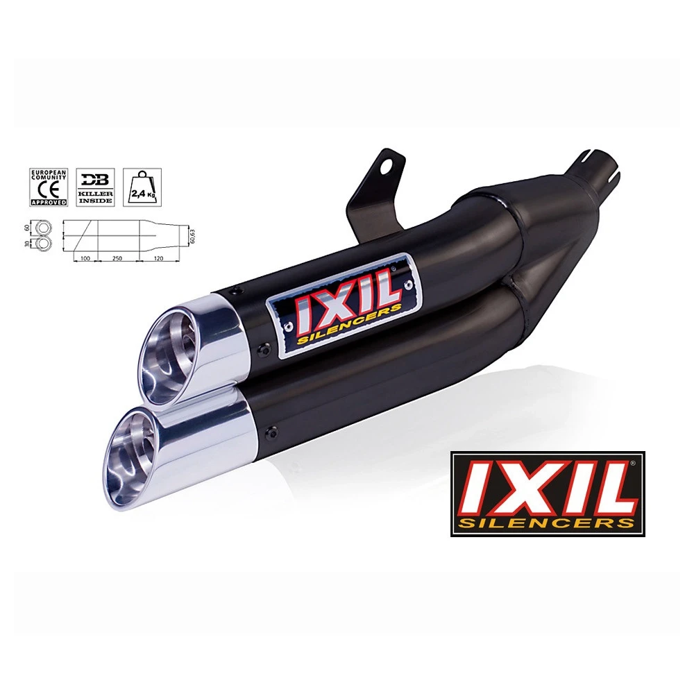 Auspuff IXIL DUAL HYPERLOW (L3XB) in SCHWARZ mit END- CAP in ALU zu Kawasa