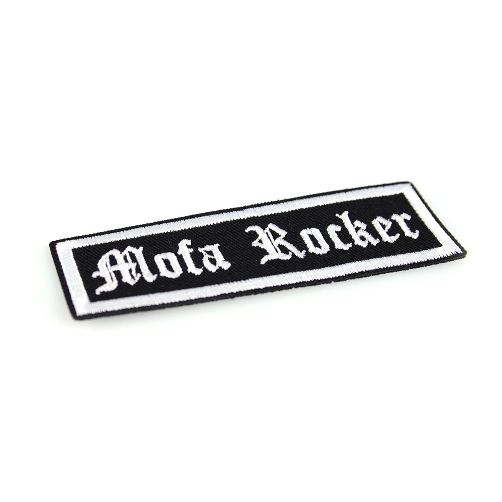 Aufnäher MOPED KINGS Mofa Rocker in schwarz/weiss (B 80 x H 25mm)