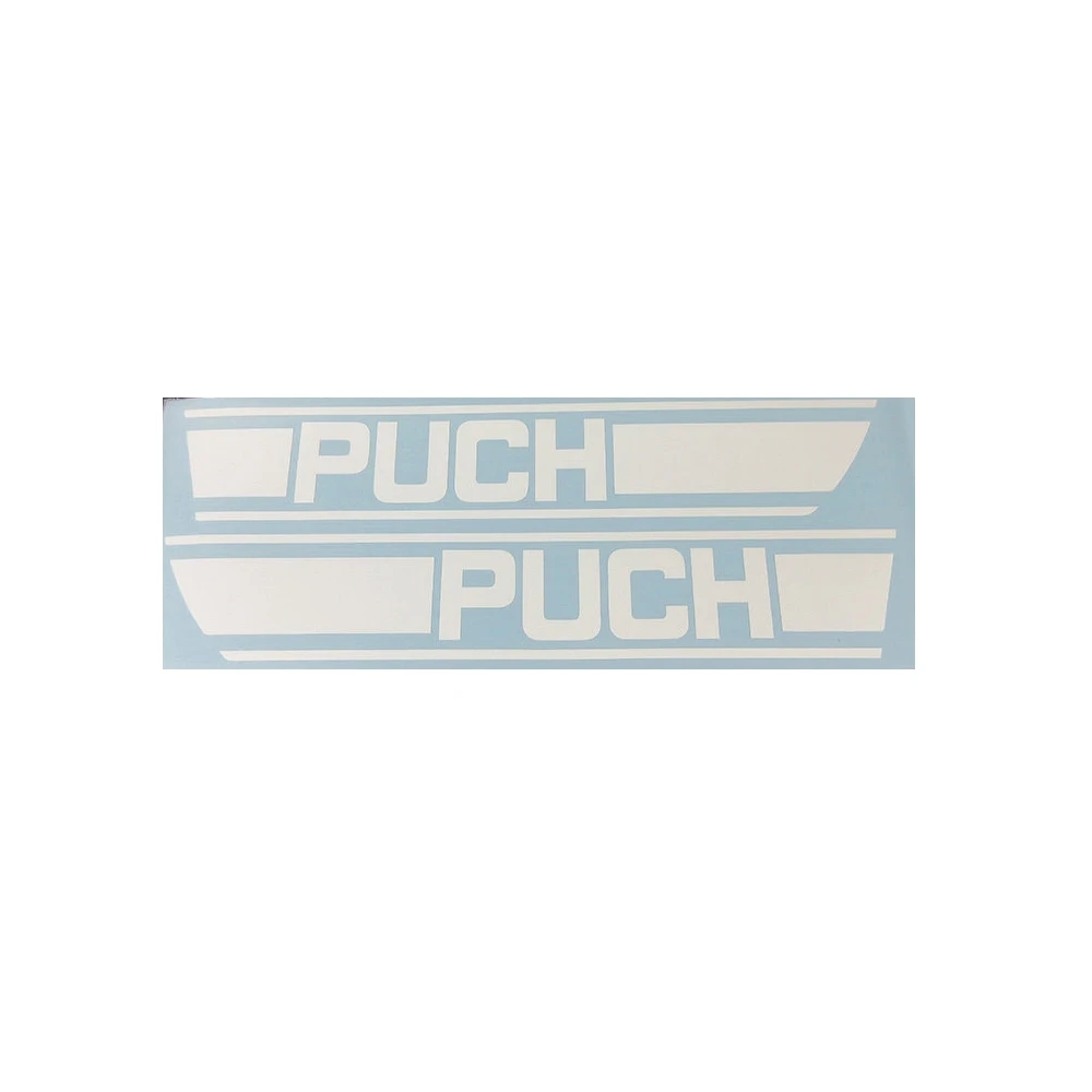 Sticker-Set PUCH (Paar) Aufschrift PUCH für Tank, zu X30 in weiss (285 x 50m