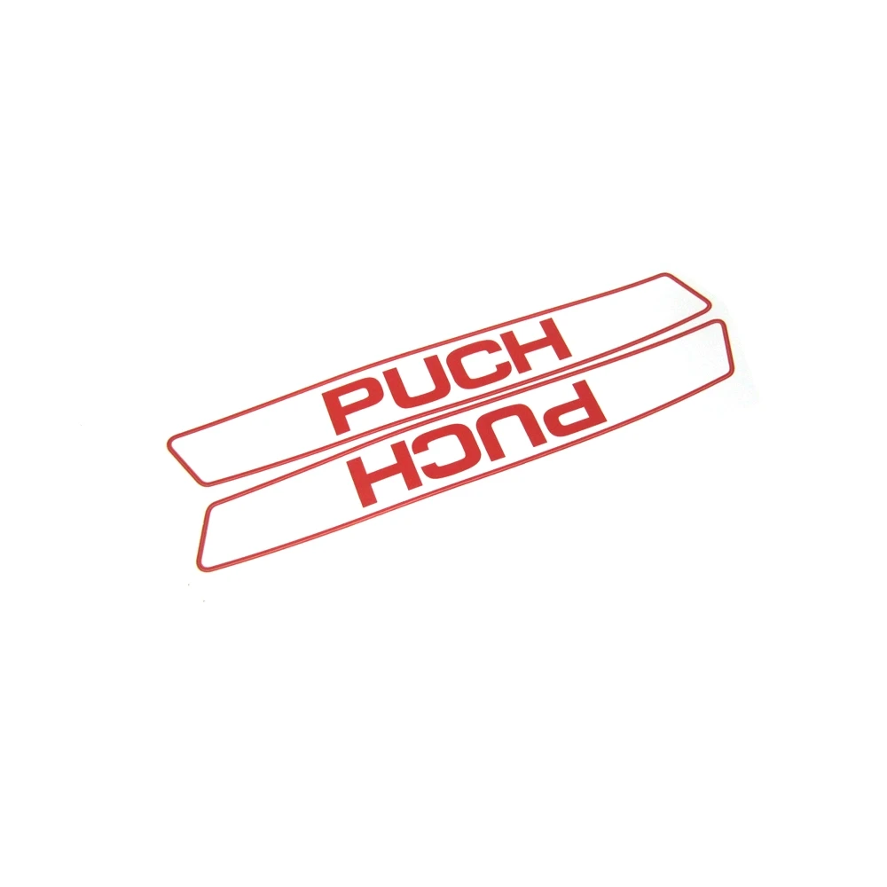 Sticker-Set PUCH (Paar) Aufschrift PUCH für Tank in rot/weiss