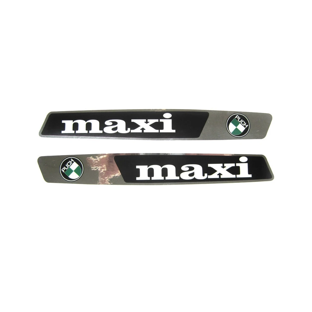 Sticker-Set PUCH (Paar) Aufschrift MAXI für Tank in schwarz/chrom