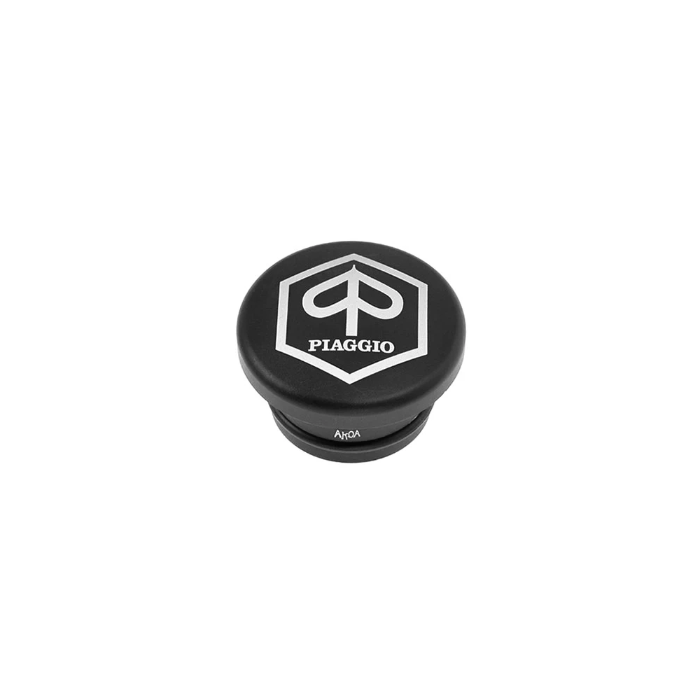 Tankdeckel AKOA FLAT, aus Aluminium, gefräst, in schwarz zu Piaggio SI mit Logo