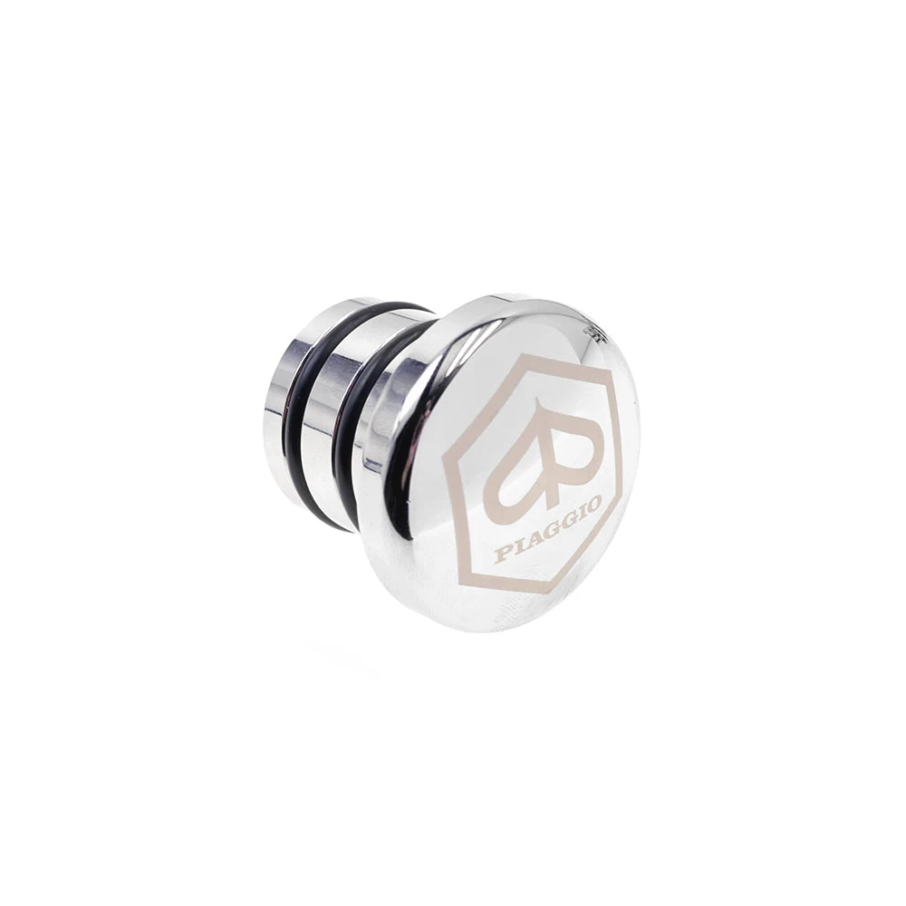 Tankdeckel AKOA FLAT, aus Aluminium, gefräst, in chrom zu Piaggio Ciao mit Logo