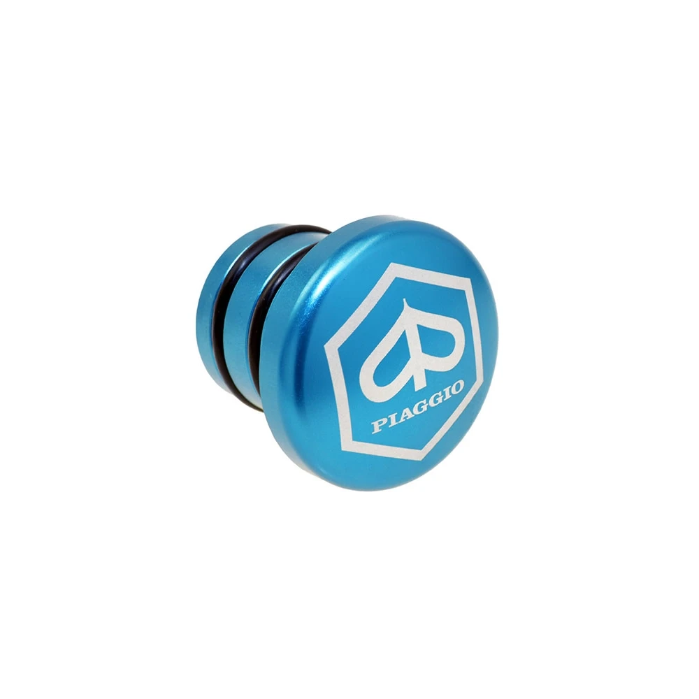 Tankdeckel AKOA FLAT, aus Aluminium, gefräst, in blau zu Piaggio Ciao mit Logo