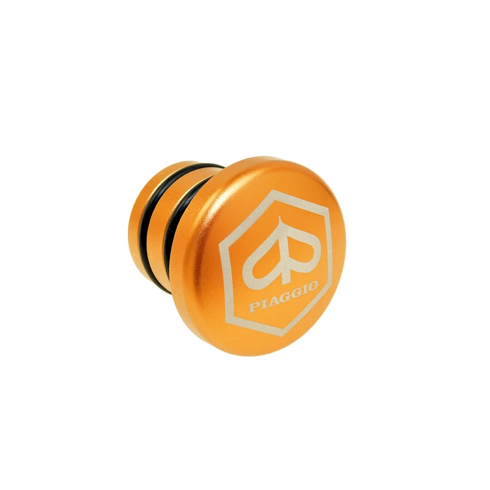Tankdeckel AKOA FLAT, aus Aluminium, gefräst, in orange/gold zu Piaggio Ciao mit