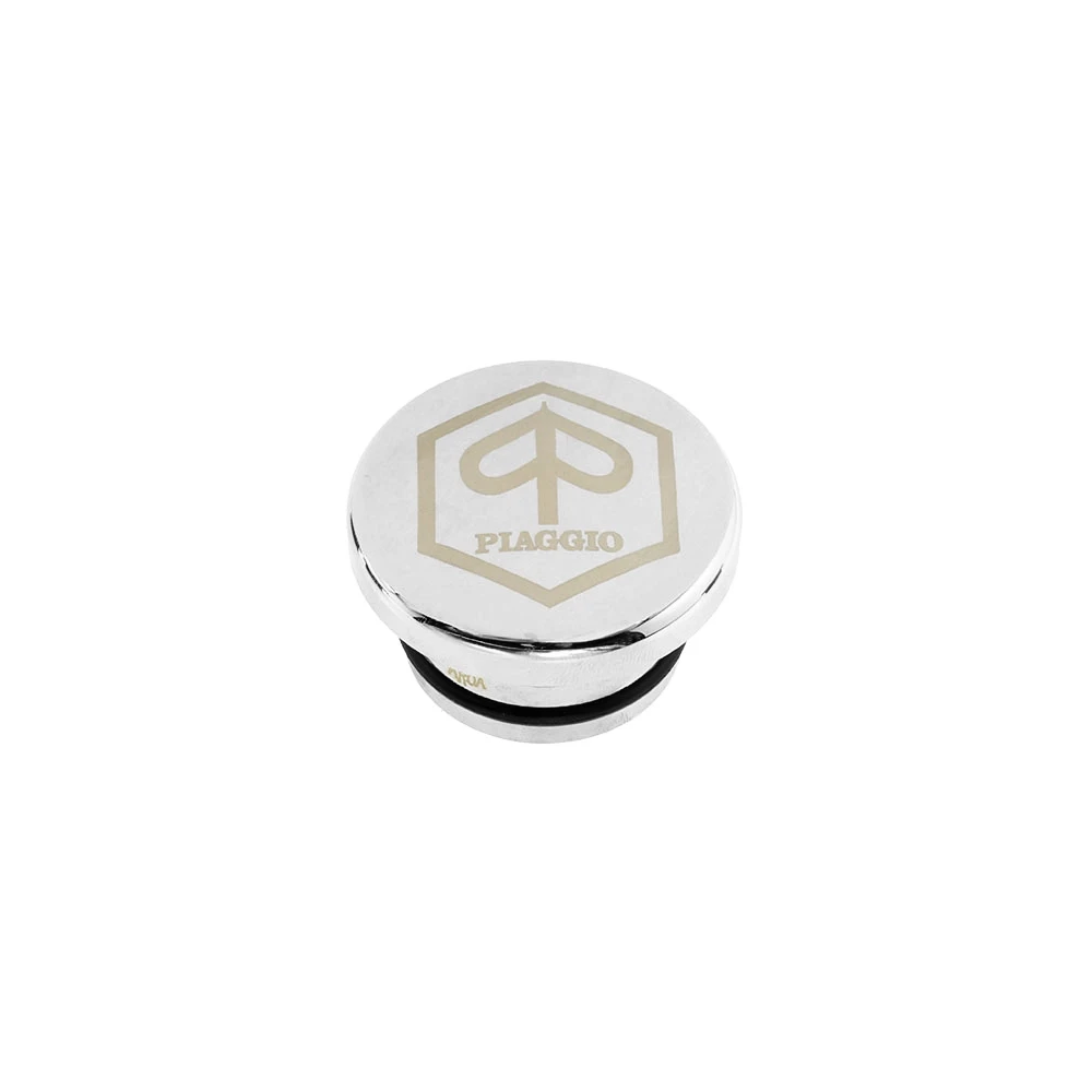 Tankdeckel AKOA FLAT, aus Aluminium, gefräst, in chrom zu Piaggio SI mit Logo