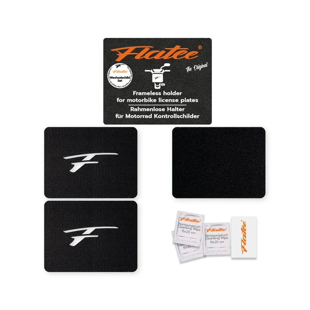 Kennzeichenhalter Flatee ORIGINAL Rahmenlos Wechselschild Set Motorrad 13x17cm