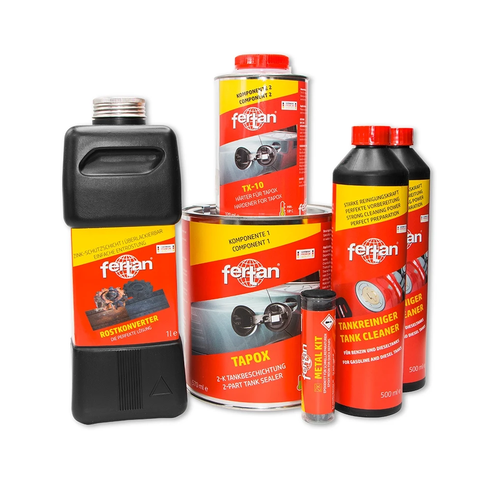 Tank-Sanierungsset FERTAN Reiniger/Entroster/ Rostumwandler/Versiegelung 30-80 L