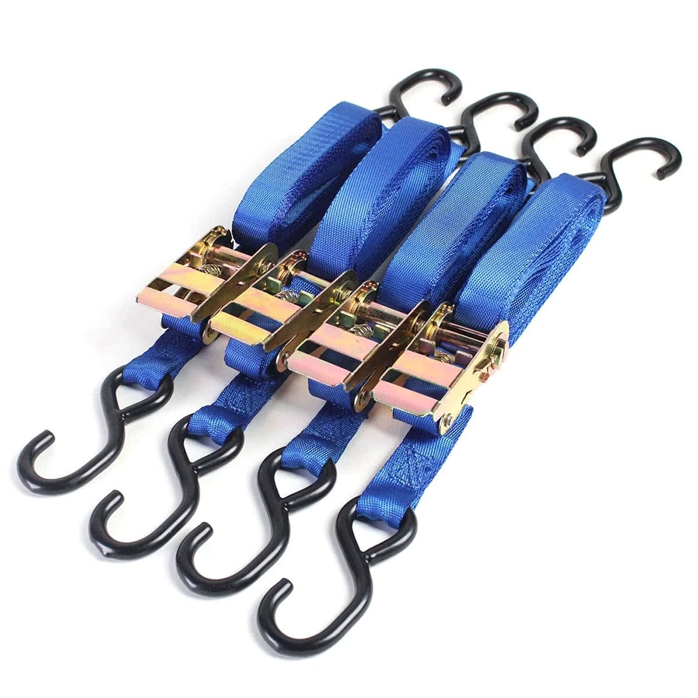 Zurrgurt mit Haken BIKEIT 4 Stück (L 5.0m x B 25mm), blau 250 kg
