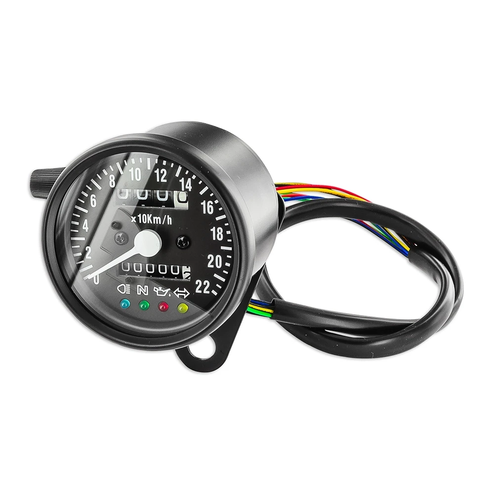 Tacho Ø60 mechanisch schwarz Cafe Racer mit Kontrolllampen